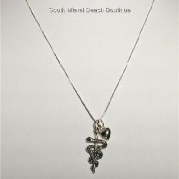 Sterling Silver Veterinarian Caduceus Necklace Doctor Vet Tech Graduation Gift - Picture 4 of 12